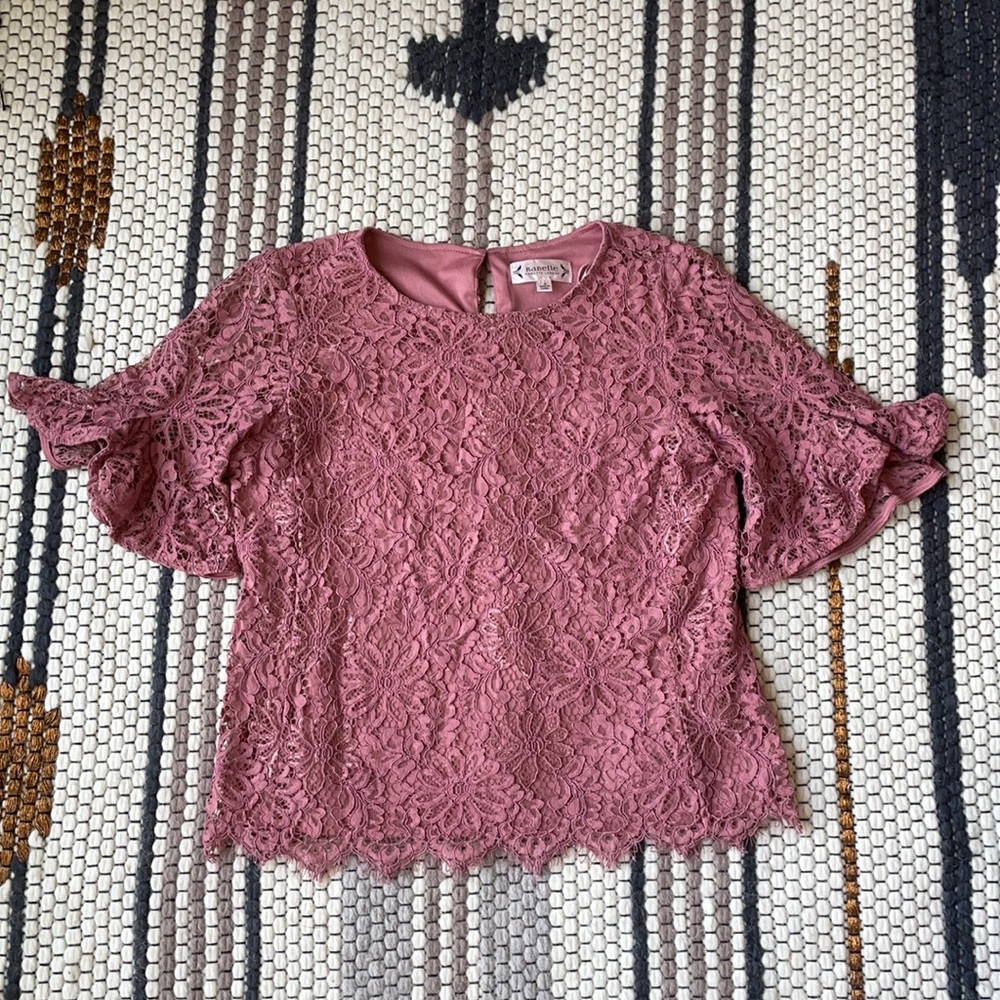 Lace ruffle 1/4 sleeves blouse